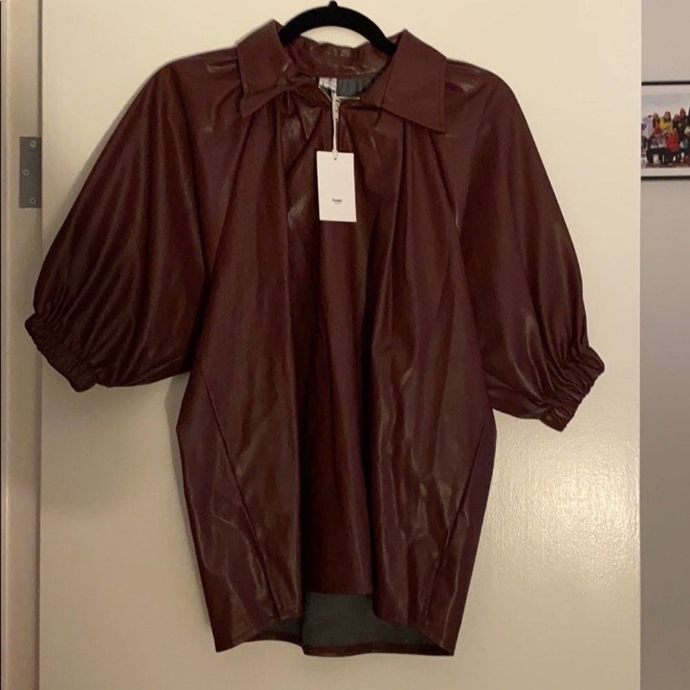 *NWT* Faux Leather Zip Top with Puffy Sleeves